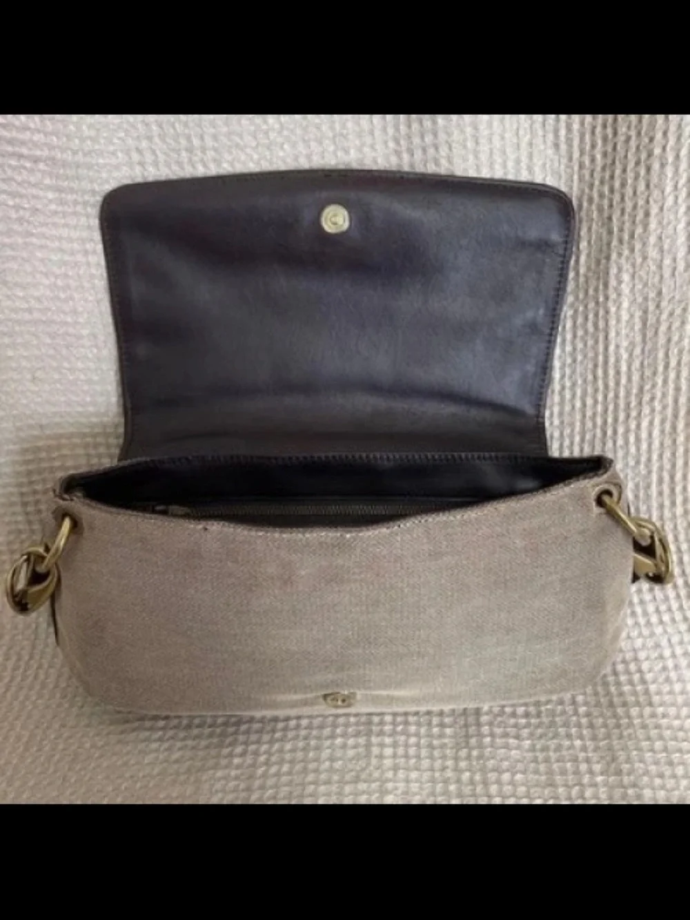 Gucci Taupe Canvas Shoulder Bag with Dark Brown Trim